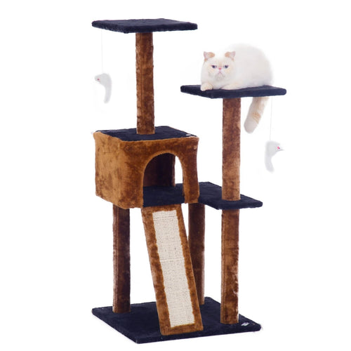 Cat Tree with Scratching Posts - Dark Brown/Blue